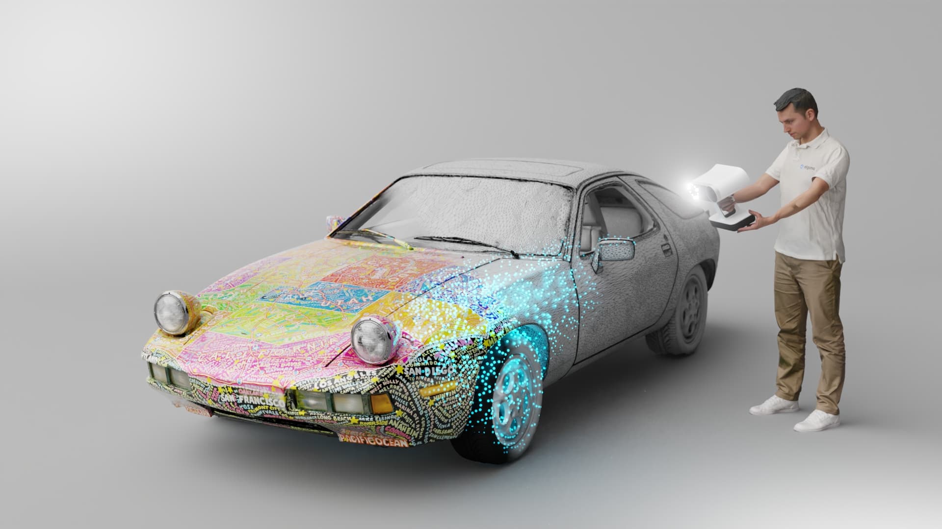 3D Scan des Porsche 928 Art Car der BANZAI Collection | Digitaler Zwilling mit Artec Leo